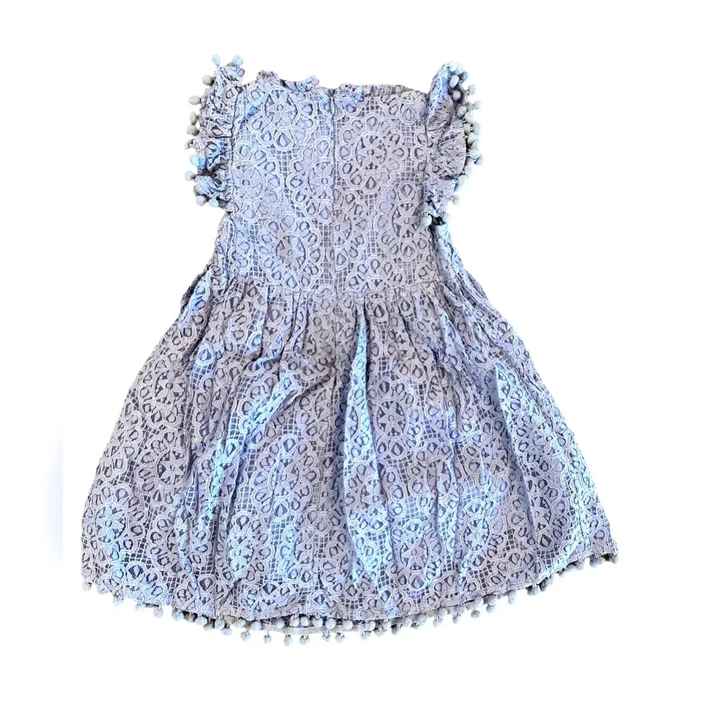 NWT 2 Bunnies Little Girls Sky Blue Sunflower Lace Pom Pom Ruffle Dress Size 5